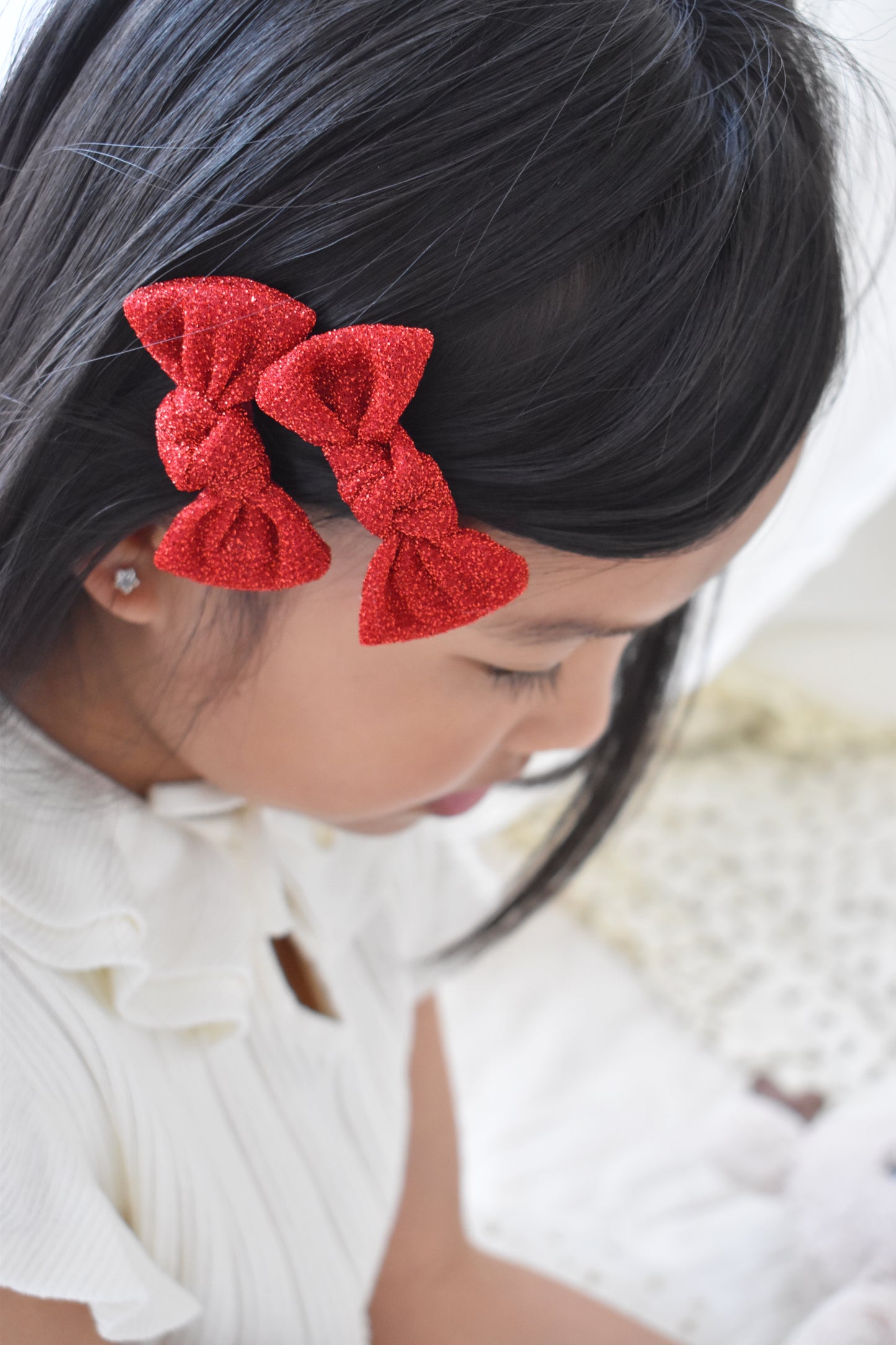 Knot Pigtail Bows | Ruby Sparkle