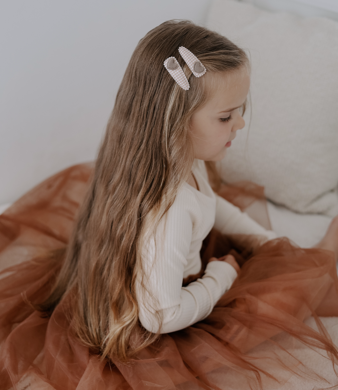 Snap Clip Set | Tan Gingham Hearts