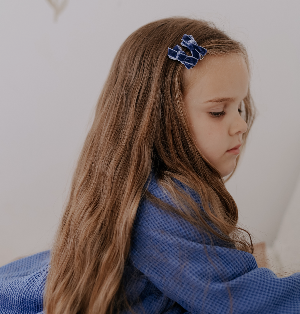 Mini Bow Clips | Twilight Blue Velvet