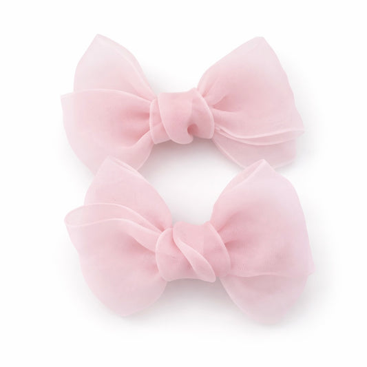 Marshmallow Chiffon Pigtail Bows | Soft Peony Pink