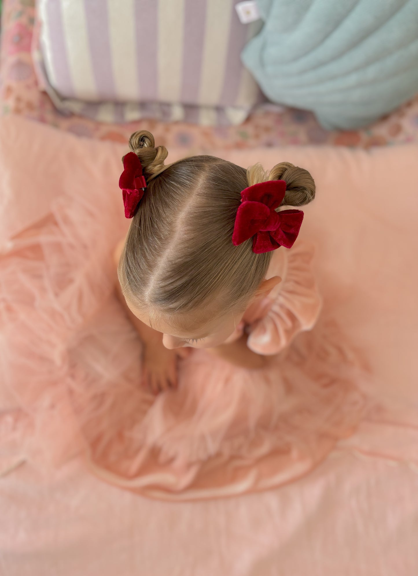 Petite Pinwheel Pigtail Bows | Red Velvet