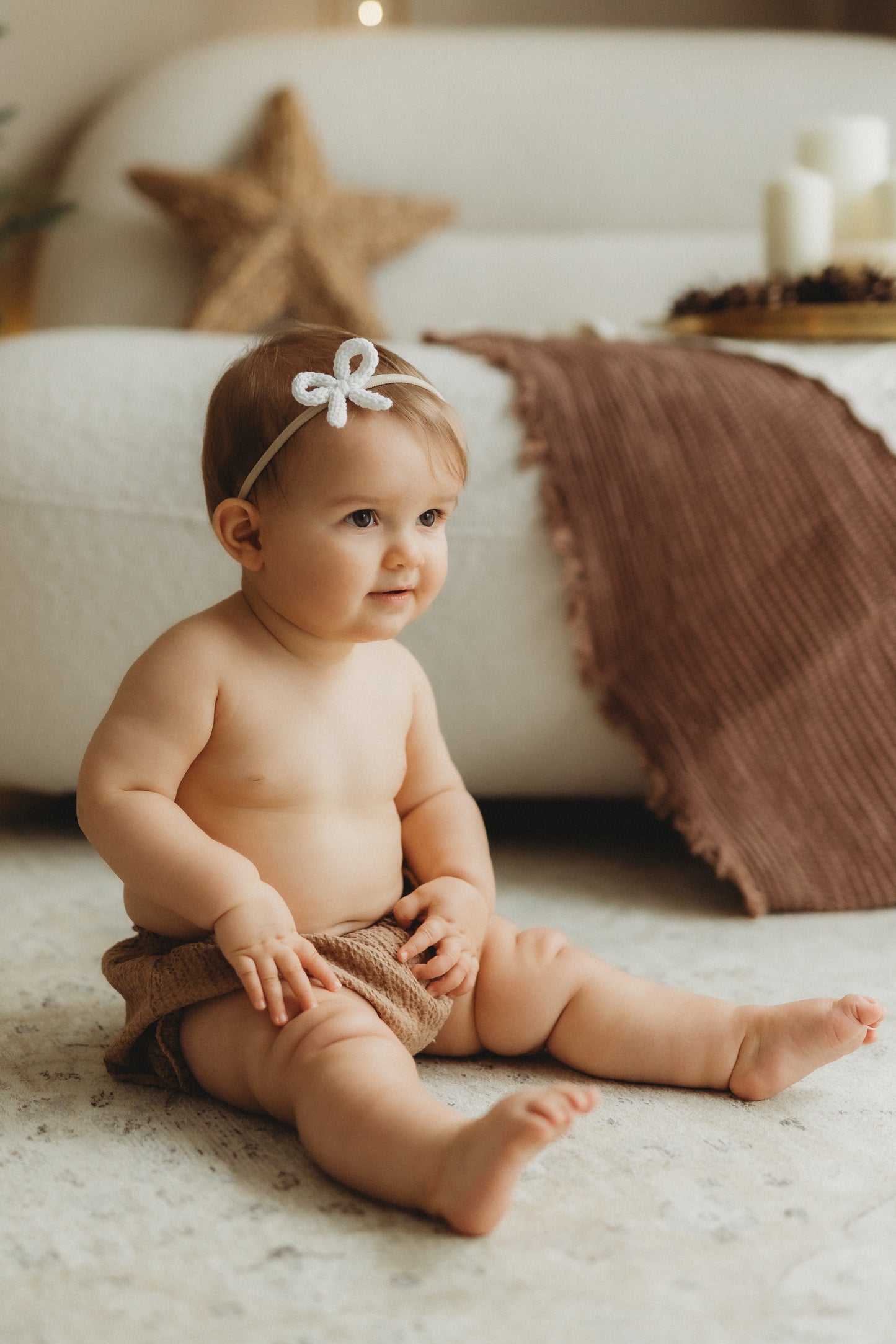 Dainty Knit Bow | Whipped Cream (clip or headband)