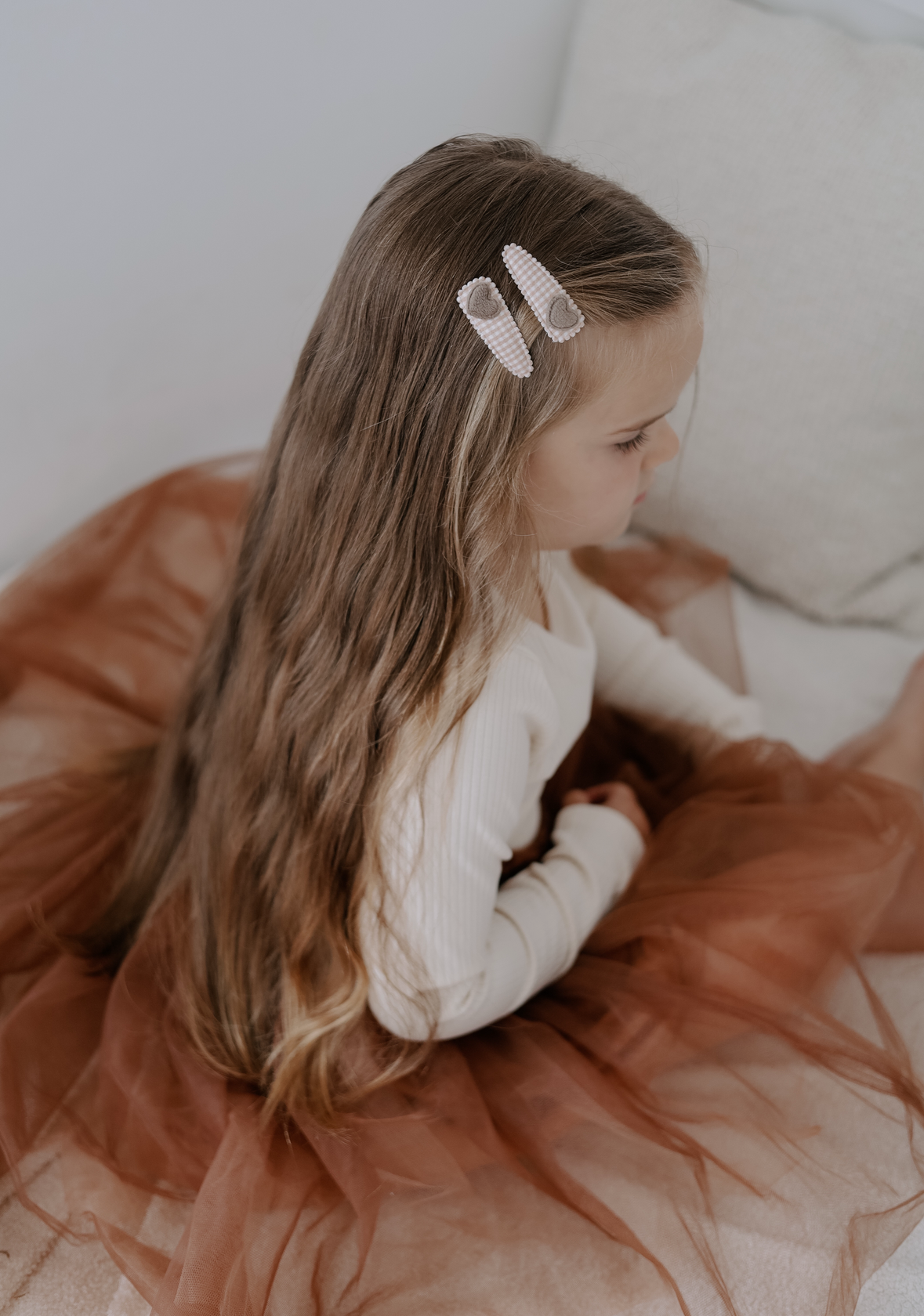 Snap Clip Set | Tan Gingham Hearts