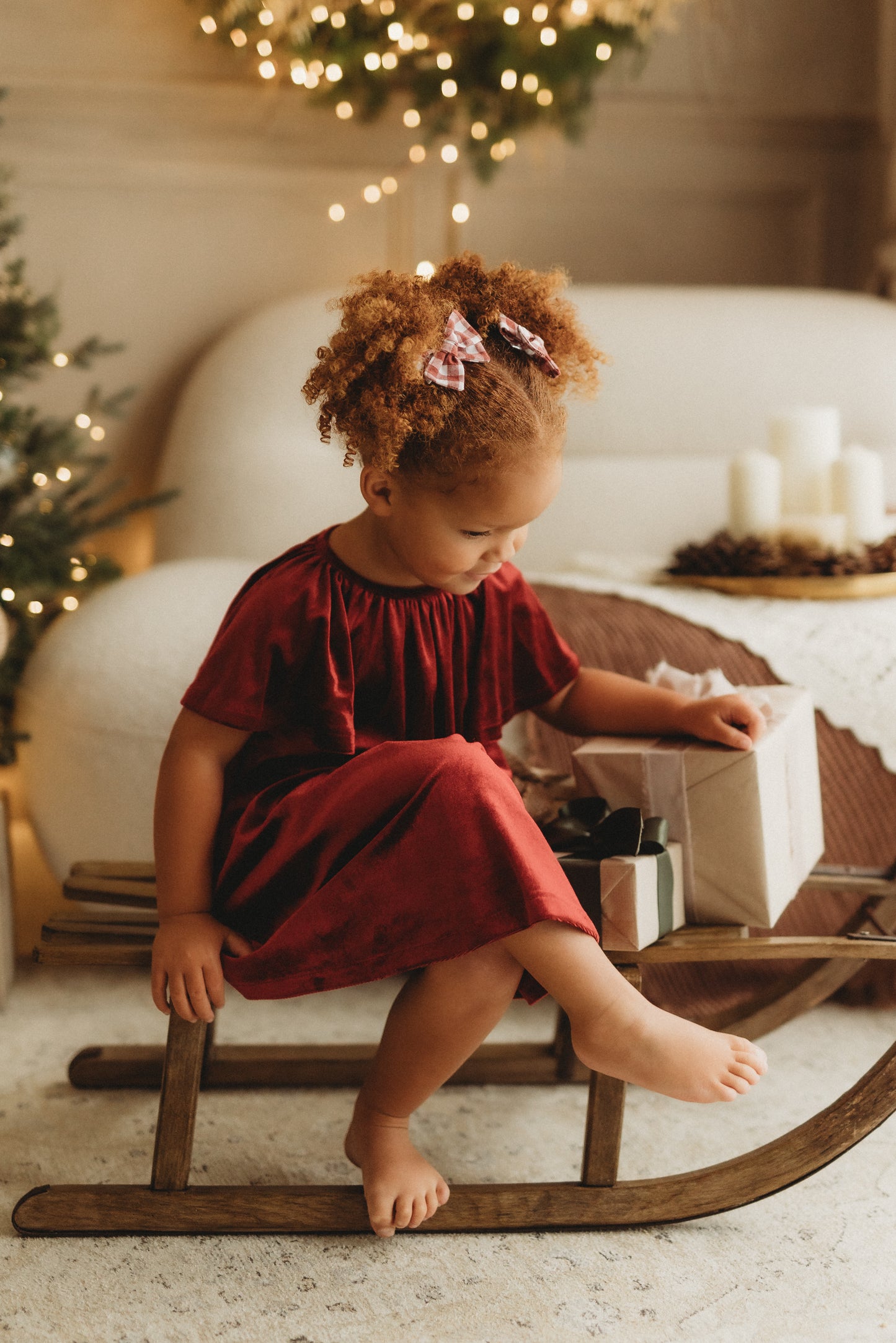 Petite Pinwheel Pigtail Bows | Festive Check