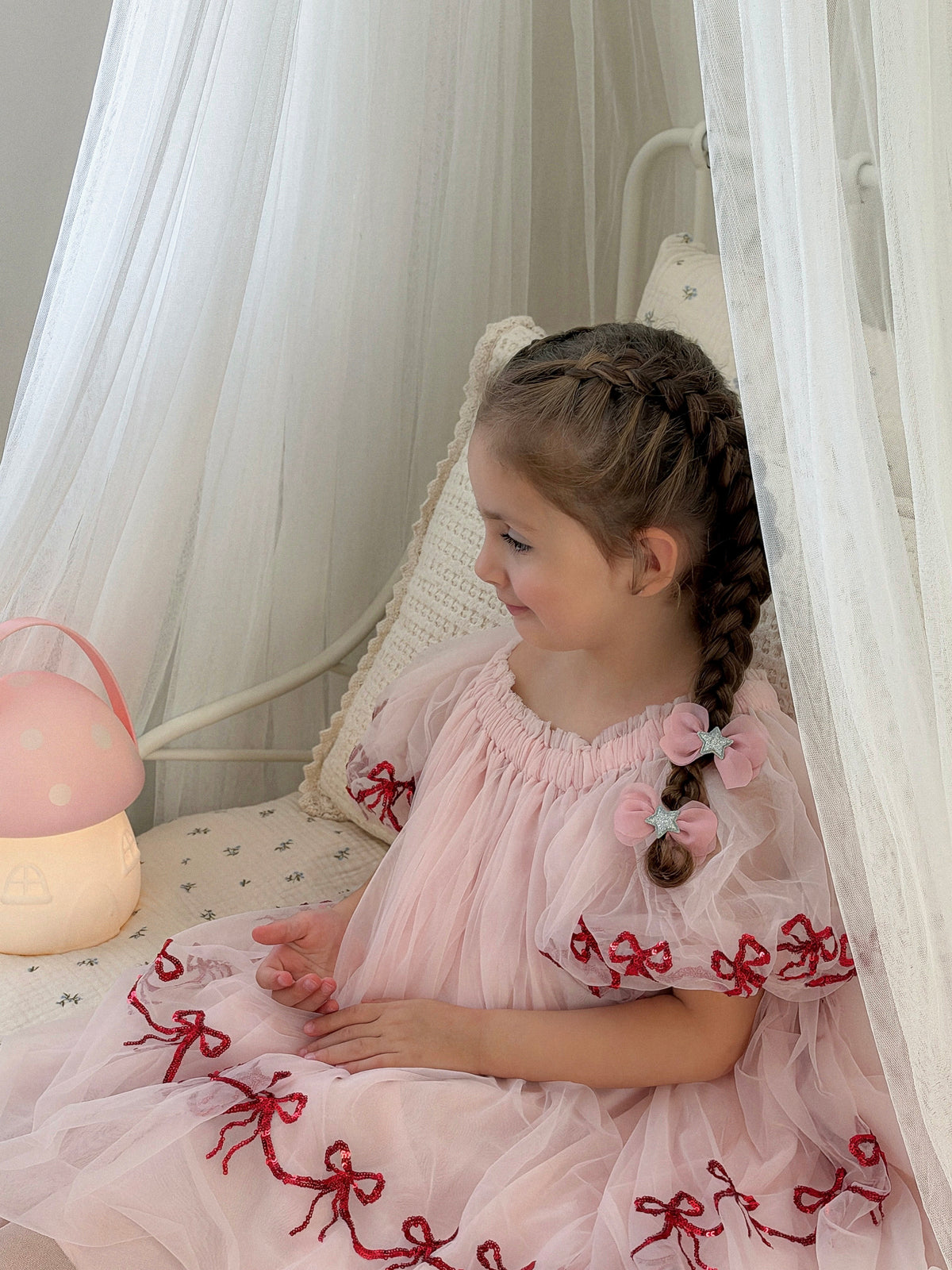 Stardust Pigtail Bows | Petal Pink