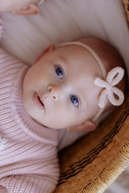 Dainty Knit Bow | Almond Cream (Clip or Headband)