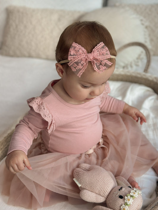 Lace Bow | Raspberry (Clip or Headband)