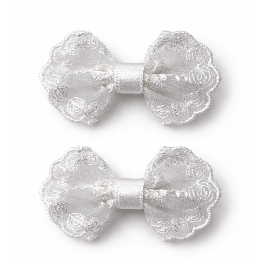 Pigtail Bows | Lovey Lace - Powder White