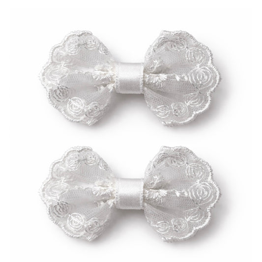 Pigtail Bows | Lovey Lace - Powder White