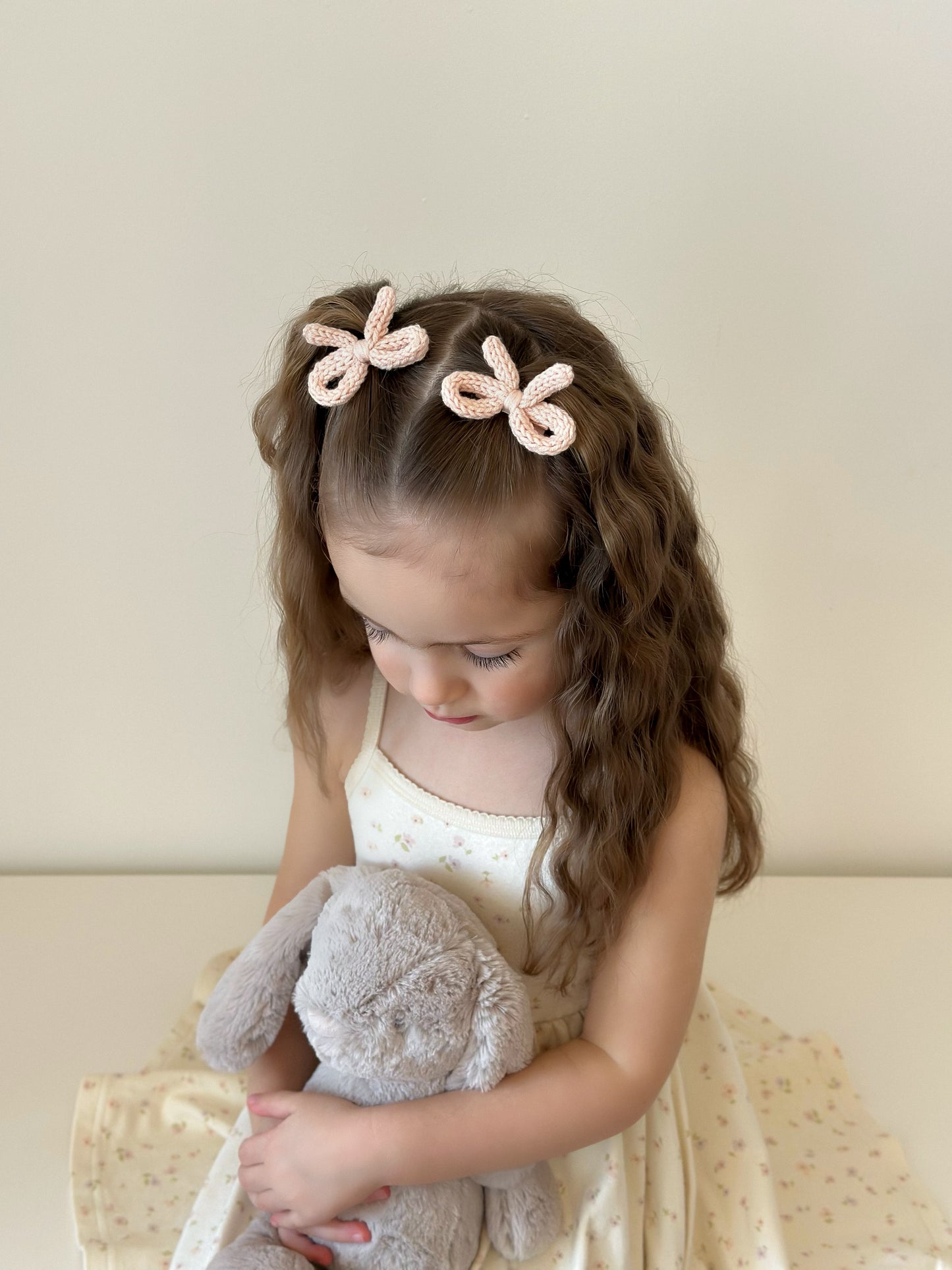 Dainty Knit Pigtail Bows | Ballet Pink