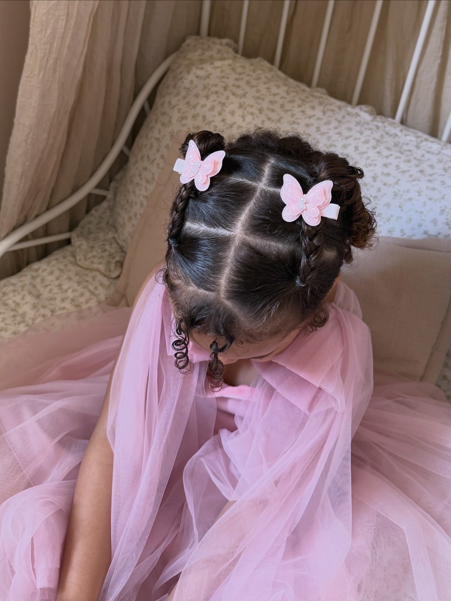 Pigtail Clips | Pink Glitter Butterflies