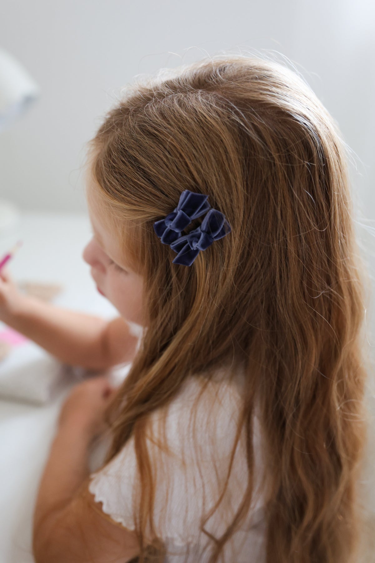 Mini Bow Clips | Twilight Blue Velvet