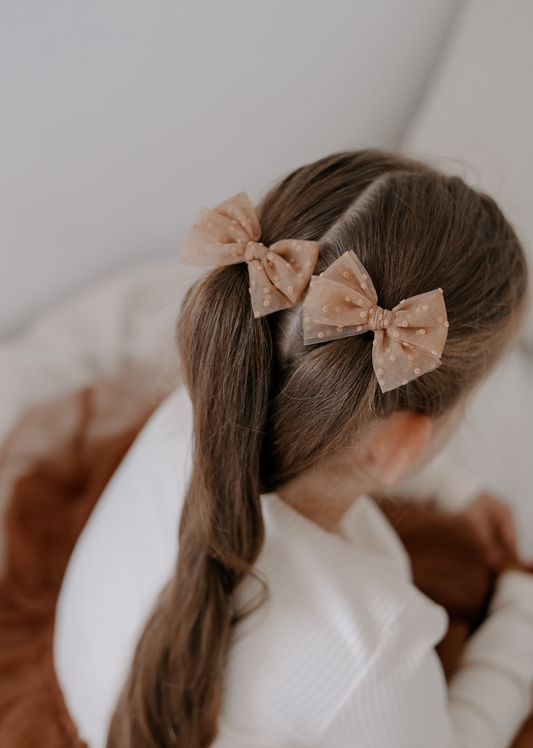 Pigtail Bows | Cocoa Dot Tulle