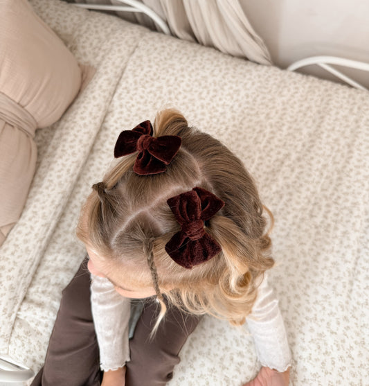 Pinwheel Pigtail Bows | Mahogany Brown Velvet
