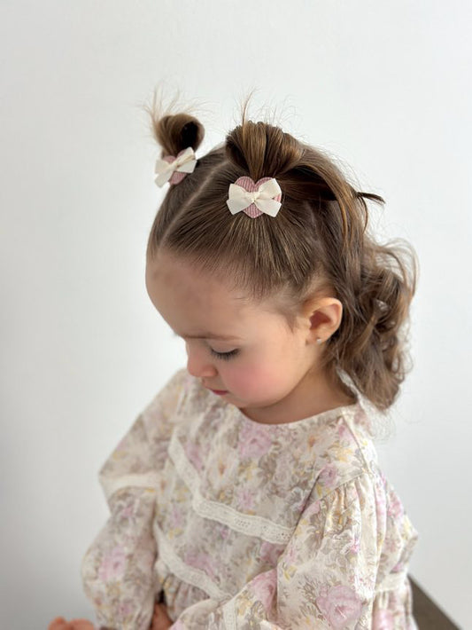 Pigtail Clips | Bow Hearts - Rose Pink