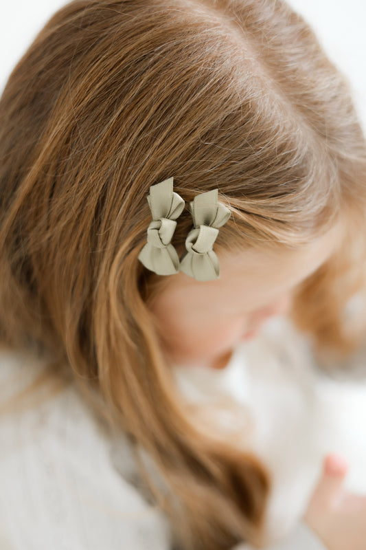 Mini Bow Clips | Sage Satin