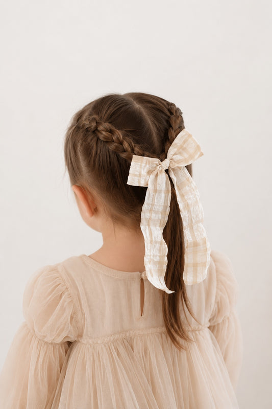 Longtail Bow | Beige Plaid