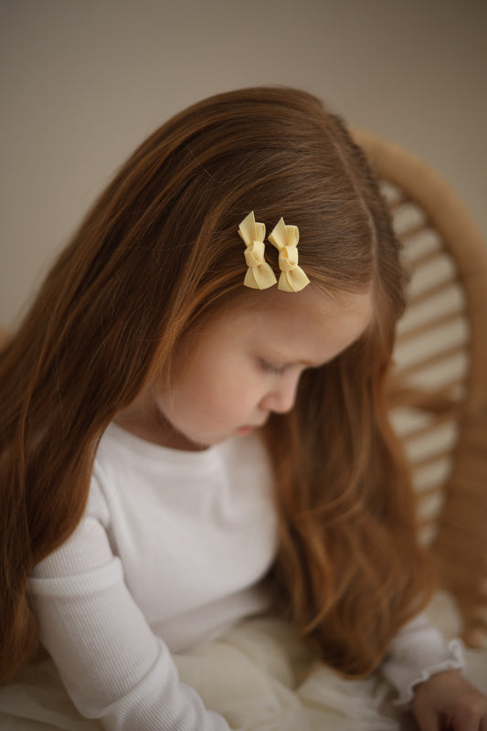 Mini Bow Clips | Lemon Satin