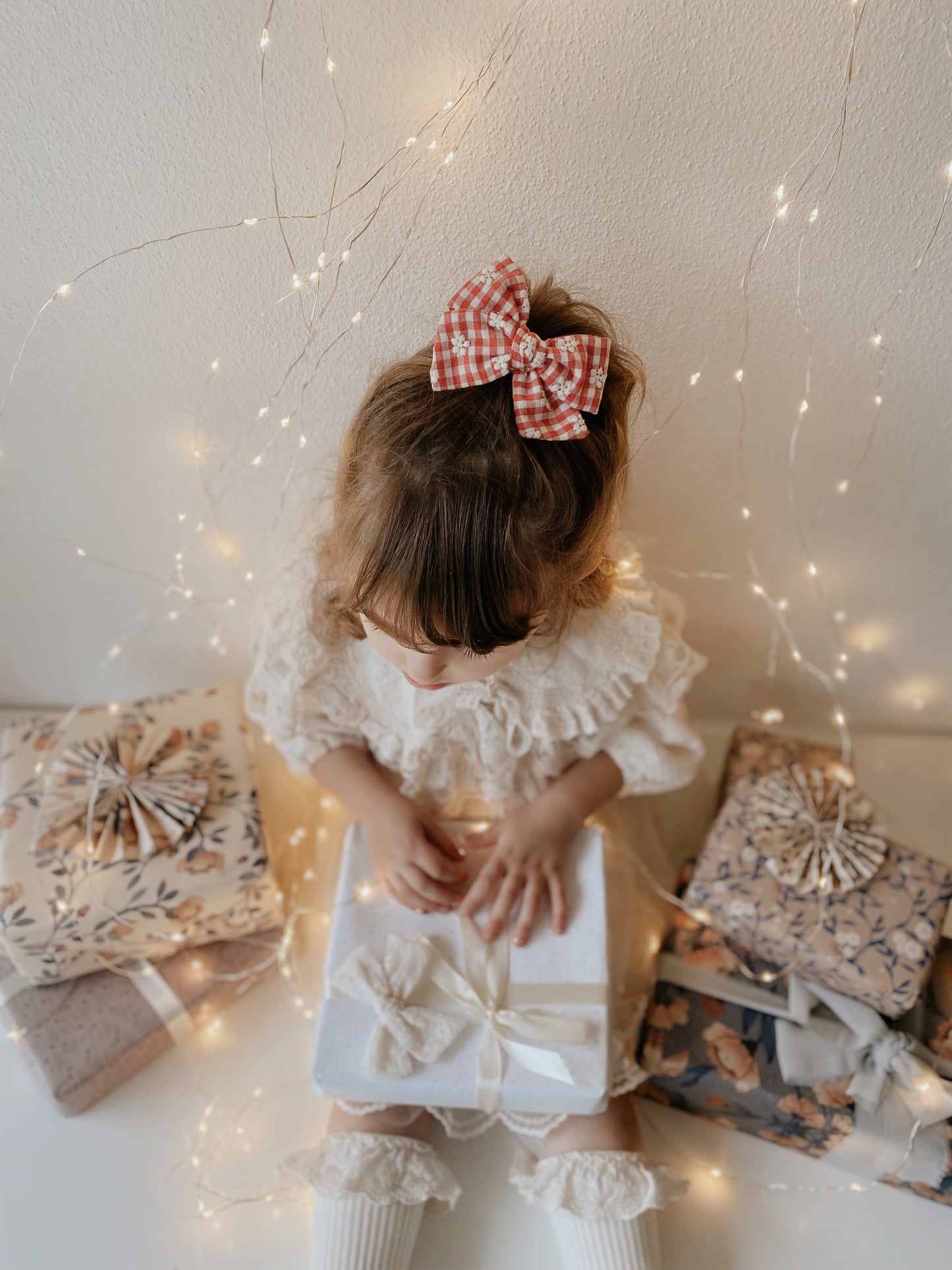 Pinwheel Bow | Red Embroidered Gingham