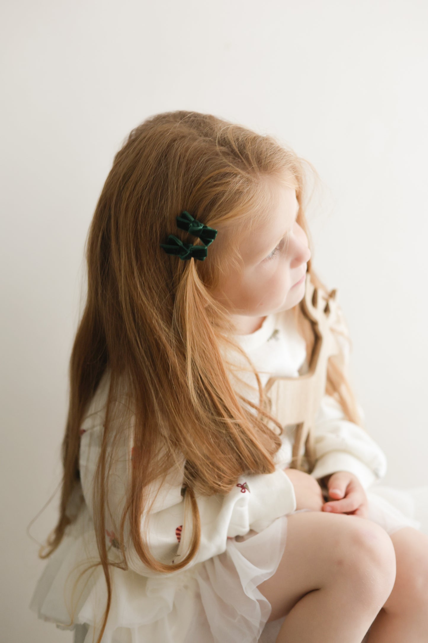 Mini Bow Clips | Emerald Velvet