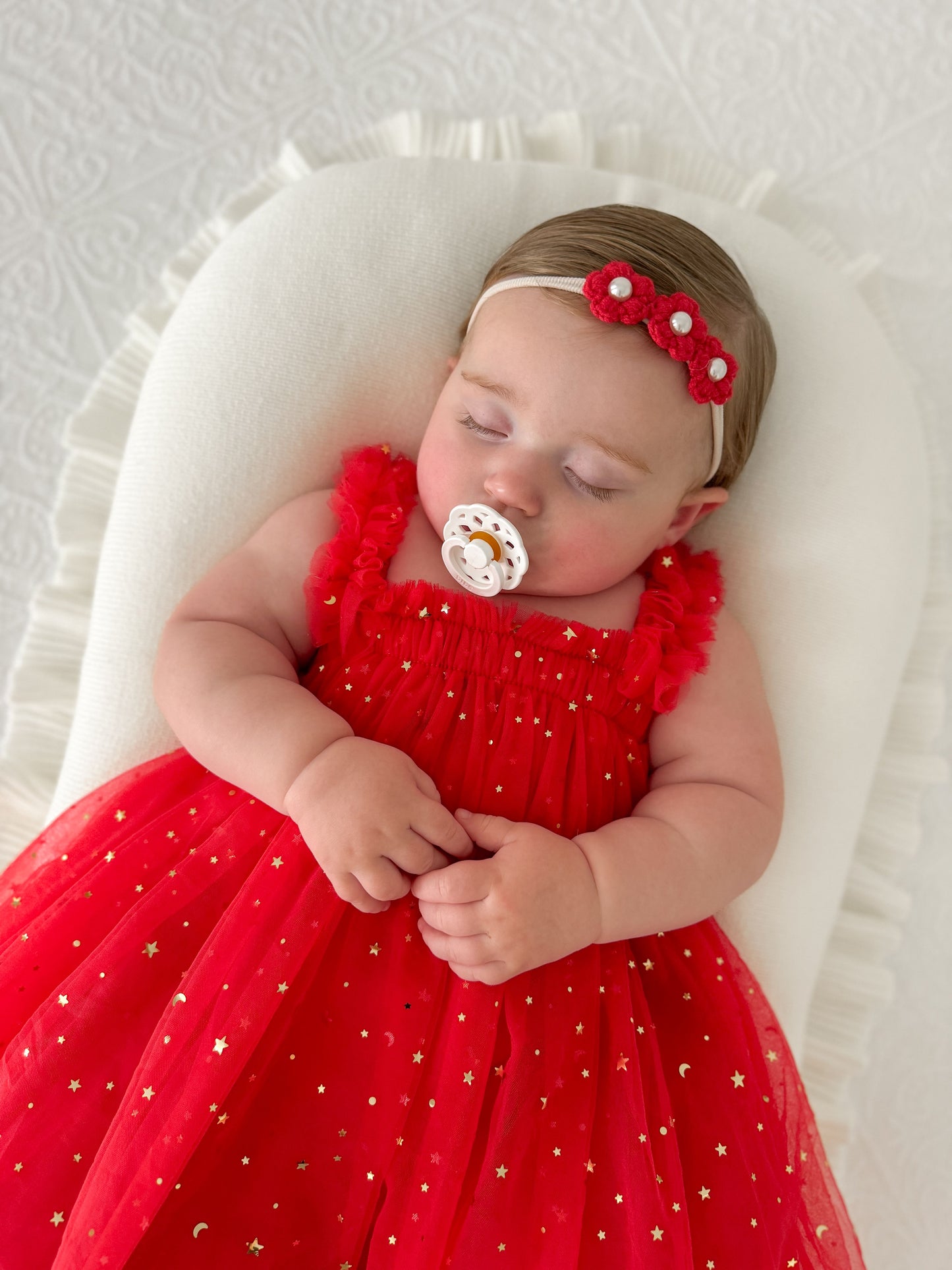 Dainty Headband | Red Pearly Flowers