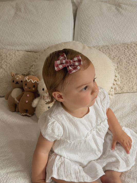 Petite Pinwheel Bow | Festive Check (Clip or Headband)
