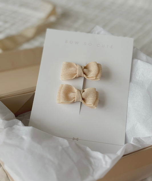 Petite Ribbon Pigtail Bows | Latte