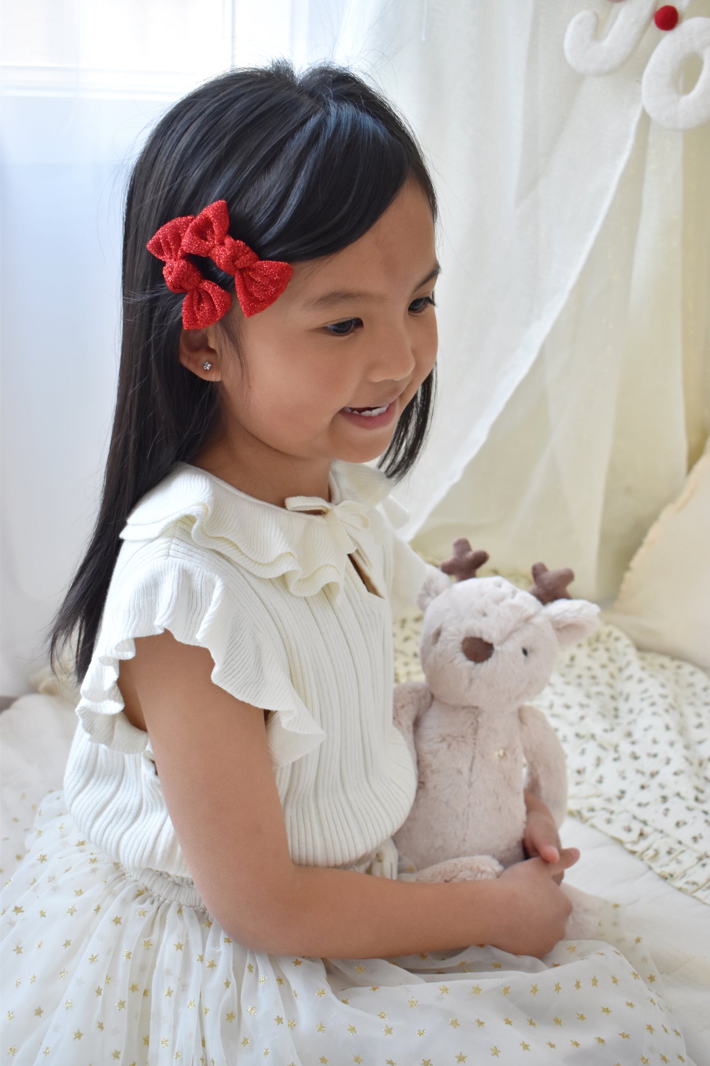 Knot Pigtail Bows | Ruby Sparkle