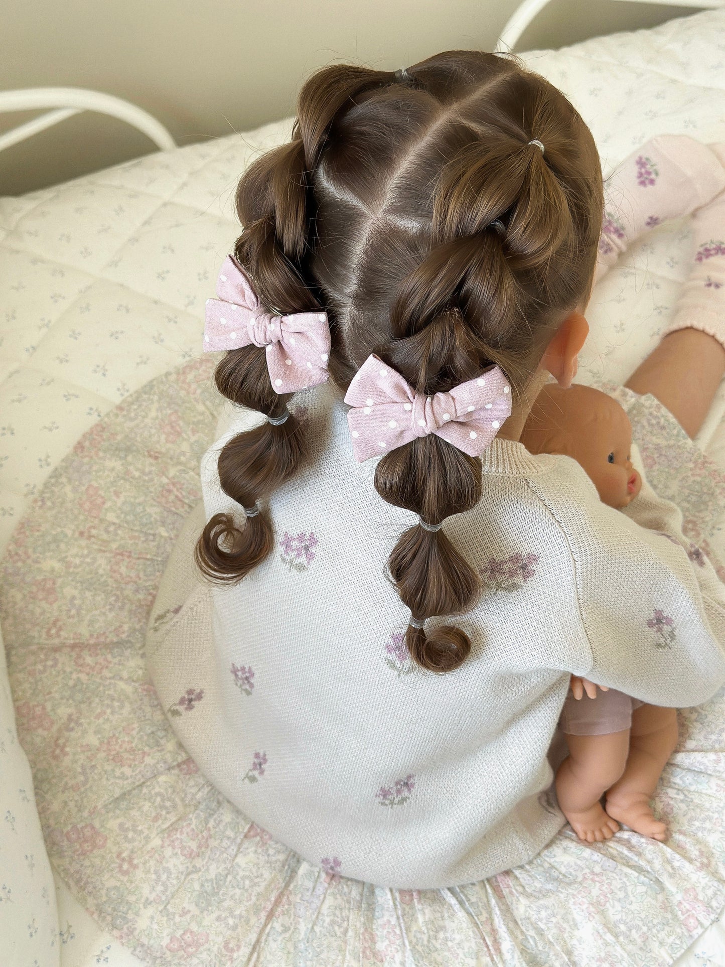 Classic Pigtail Bows | Rosey Mauve Dots