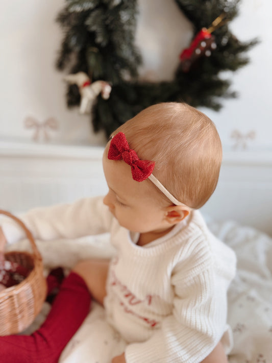 Knot Bow | Ruby Sparkle (clip or headband)