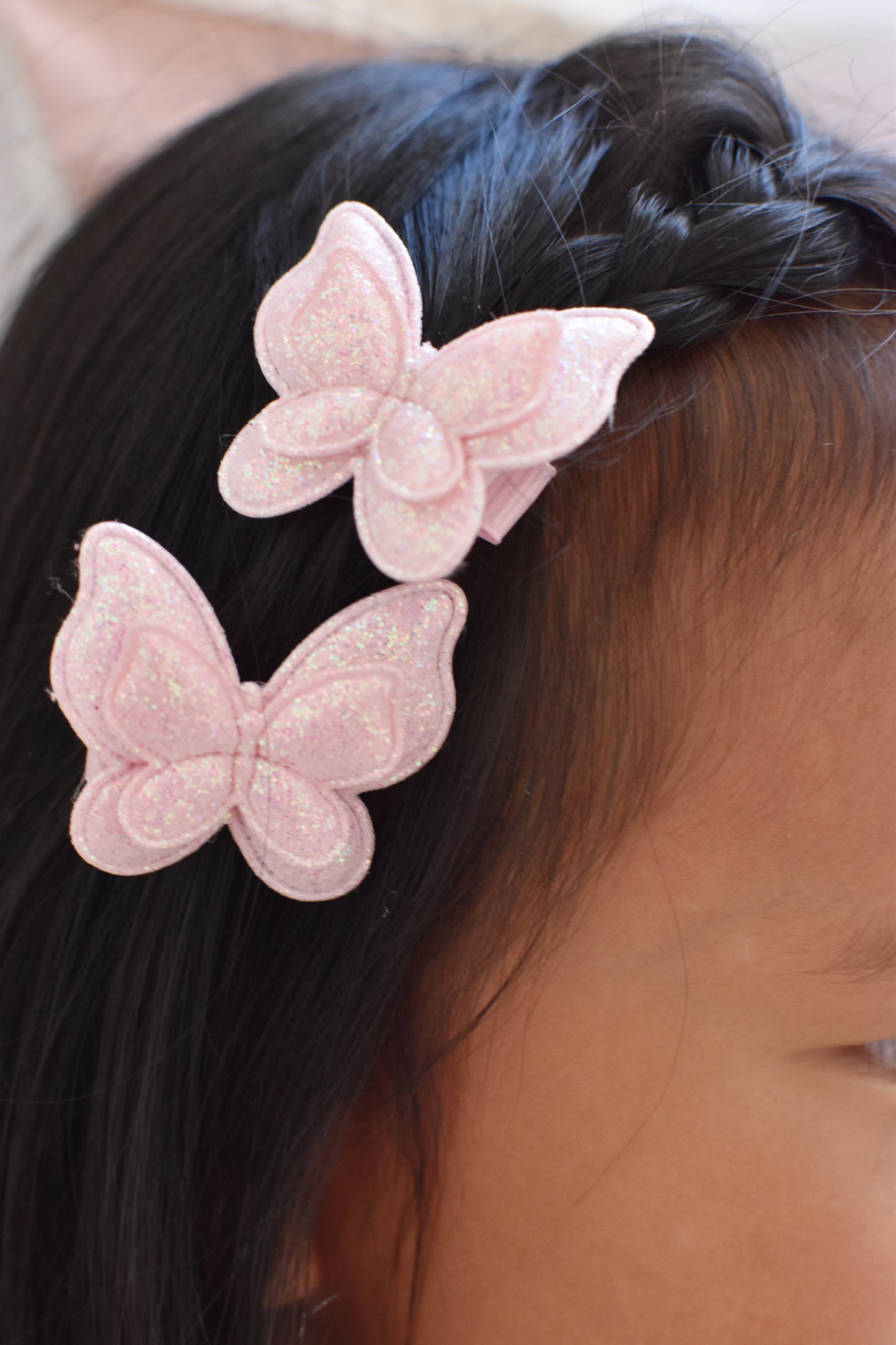 Pigtail Clips | Pink Glitter Butterflies