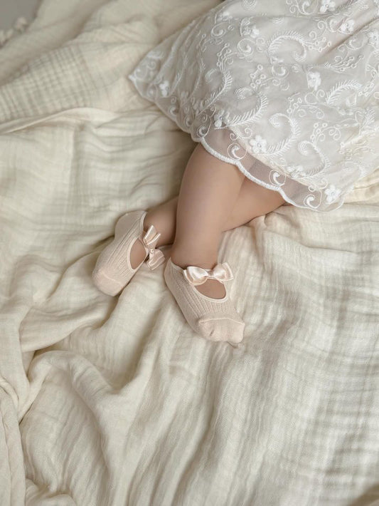 Satin Bow Socks | Pale Peach