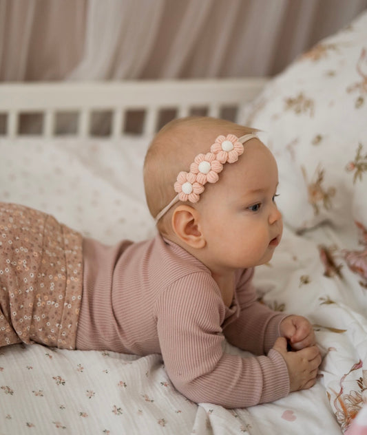 Dainty Headband | Petite Peachy Pink Daisies