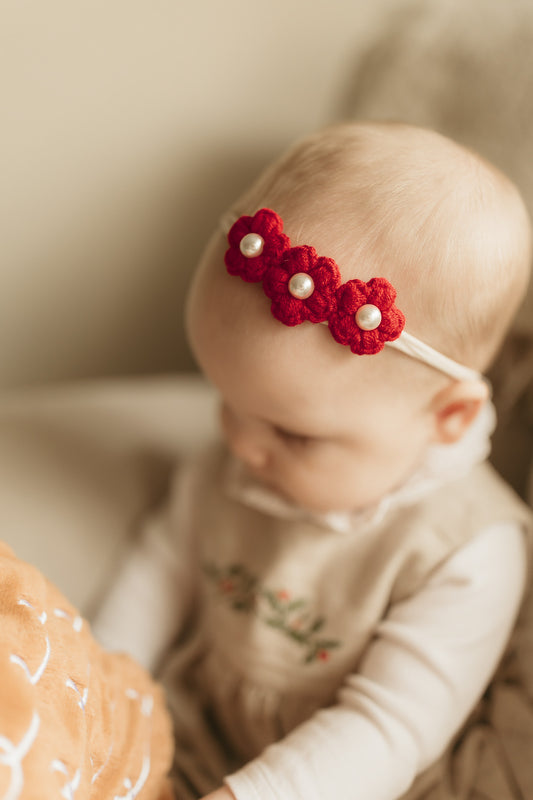 Dainty Headband | Pearly Red Flowers