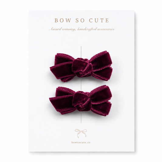 Mini Bow Clips | Rich Berry Velvet