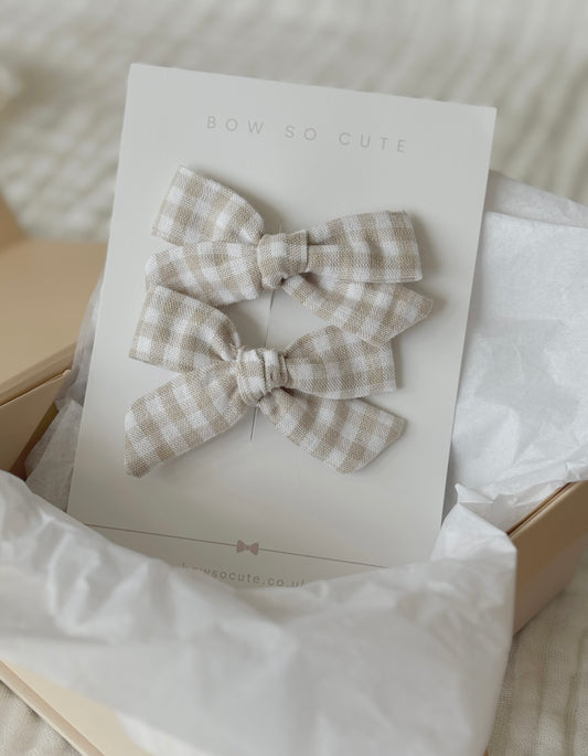 Schoolgirl Pigtail Bows | Oat Gingham