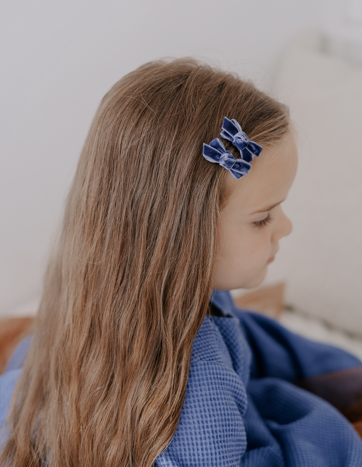 Mini Bow Clips | Twilight Blue Velvet