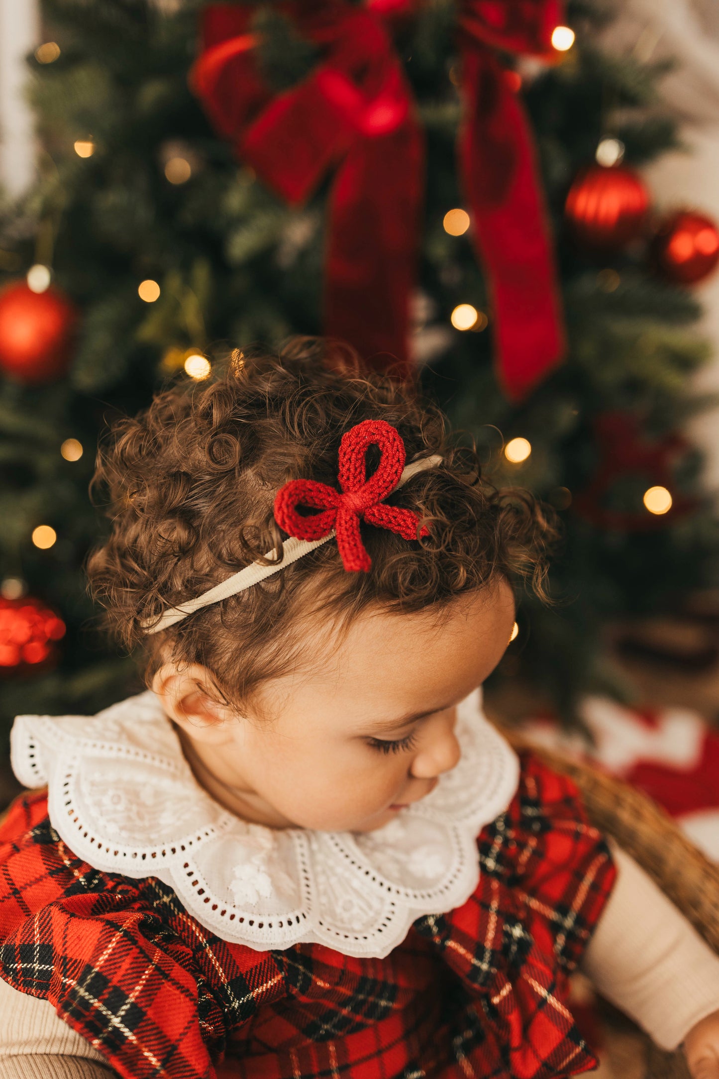 Dainty Knit Bow | Crimson (clip or headband)