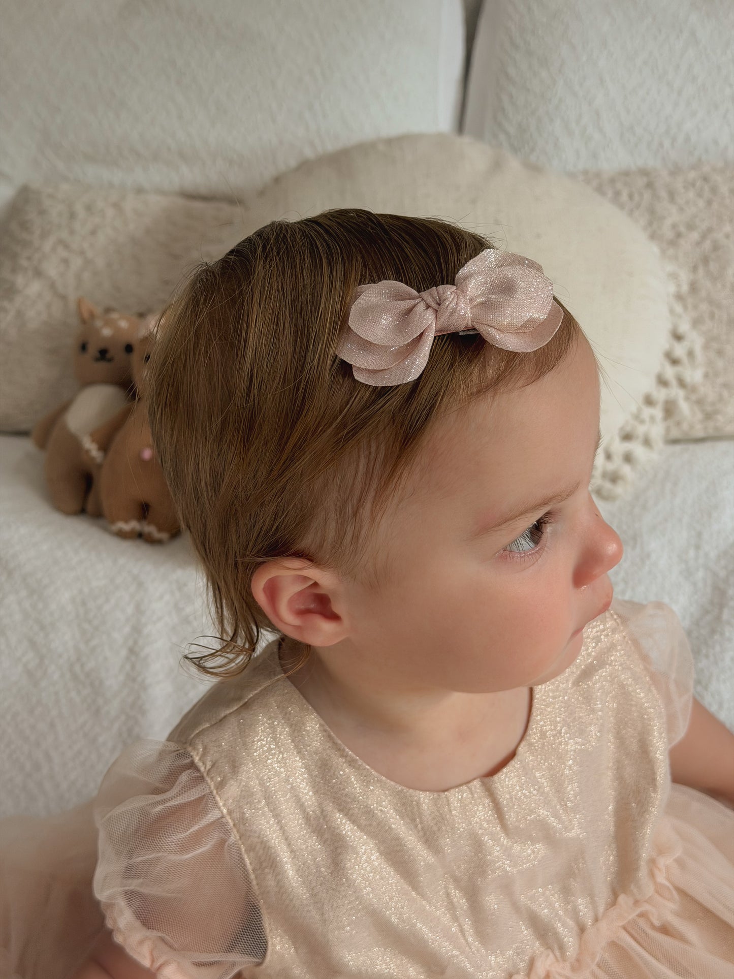 Flutter Bow | Blush Shimmer (Clip or Headband)