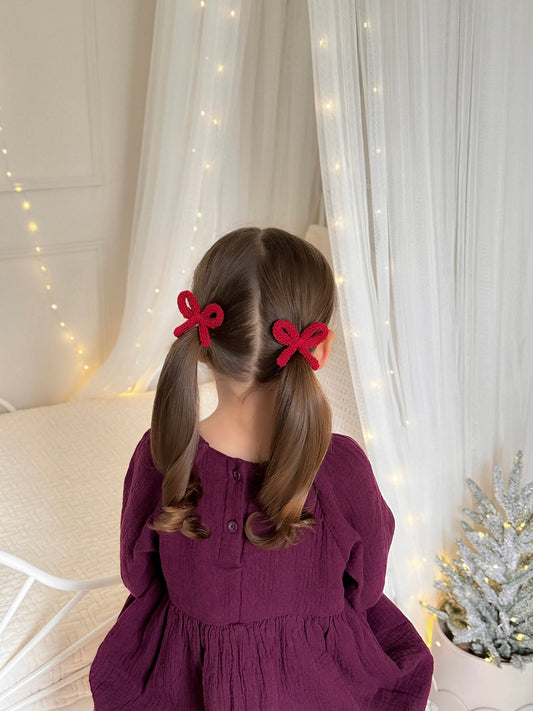 Dainty Knit Pigtail Bows | Crimson