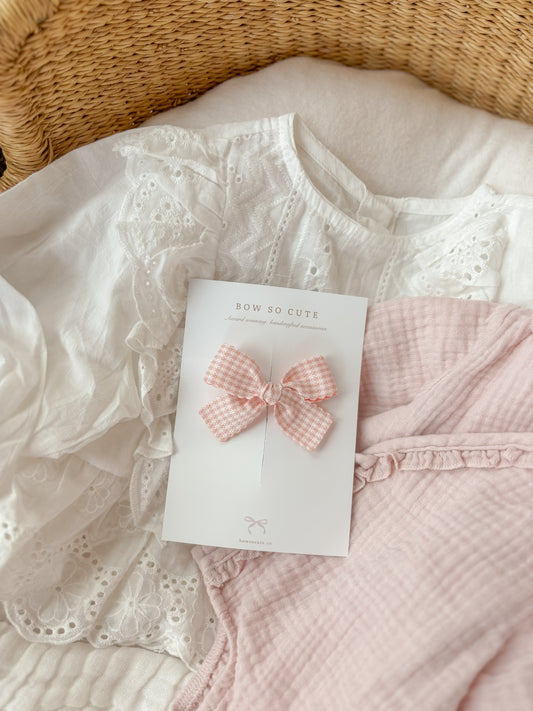 Ribbon Bow | Strawberry Milkshake Check (Clip or Headband)