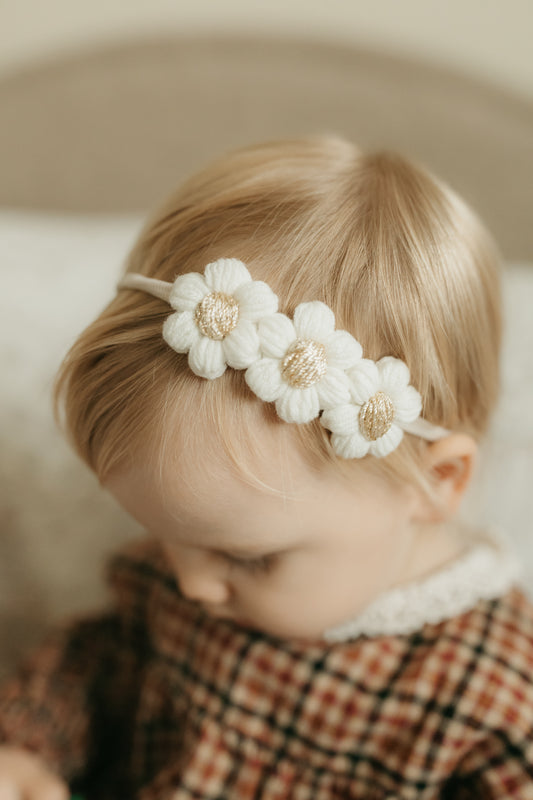 Dainty Headband | Ivory & Gold Daisies