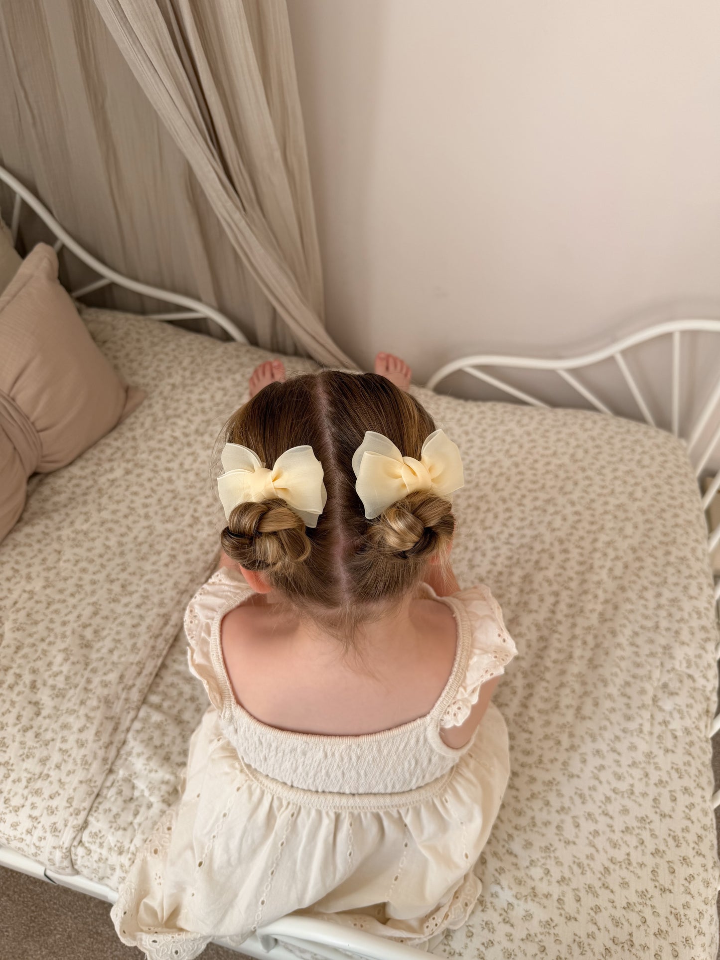 Marshmallow Chiffon Pigtail Bows | Butter Yellow