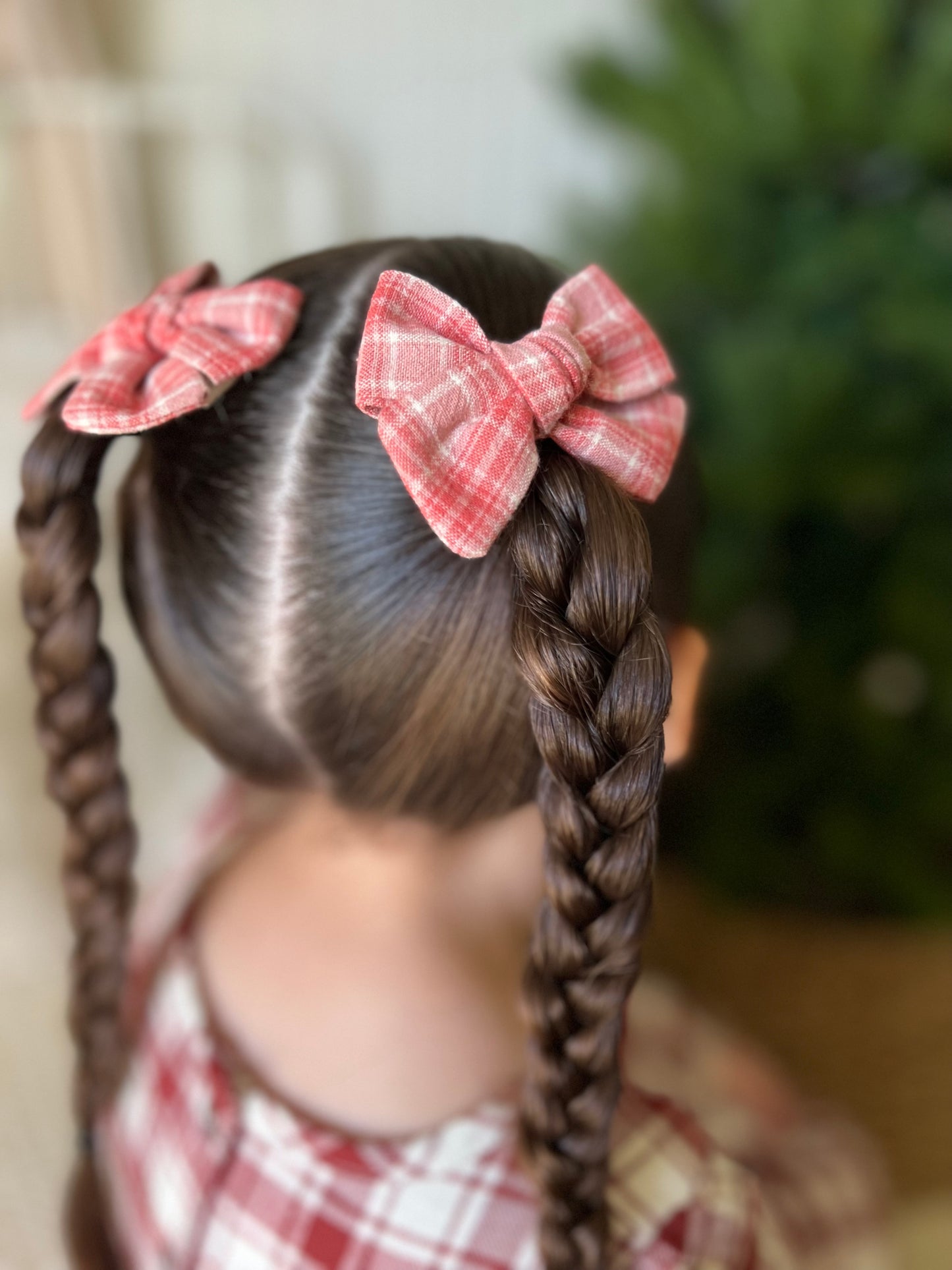 Petite Pinwheel Pigtail Bows | Festive Plaid