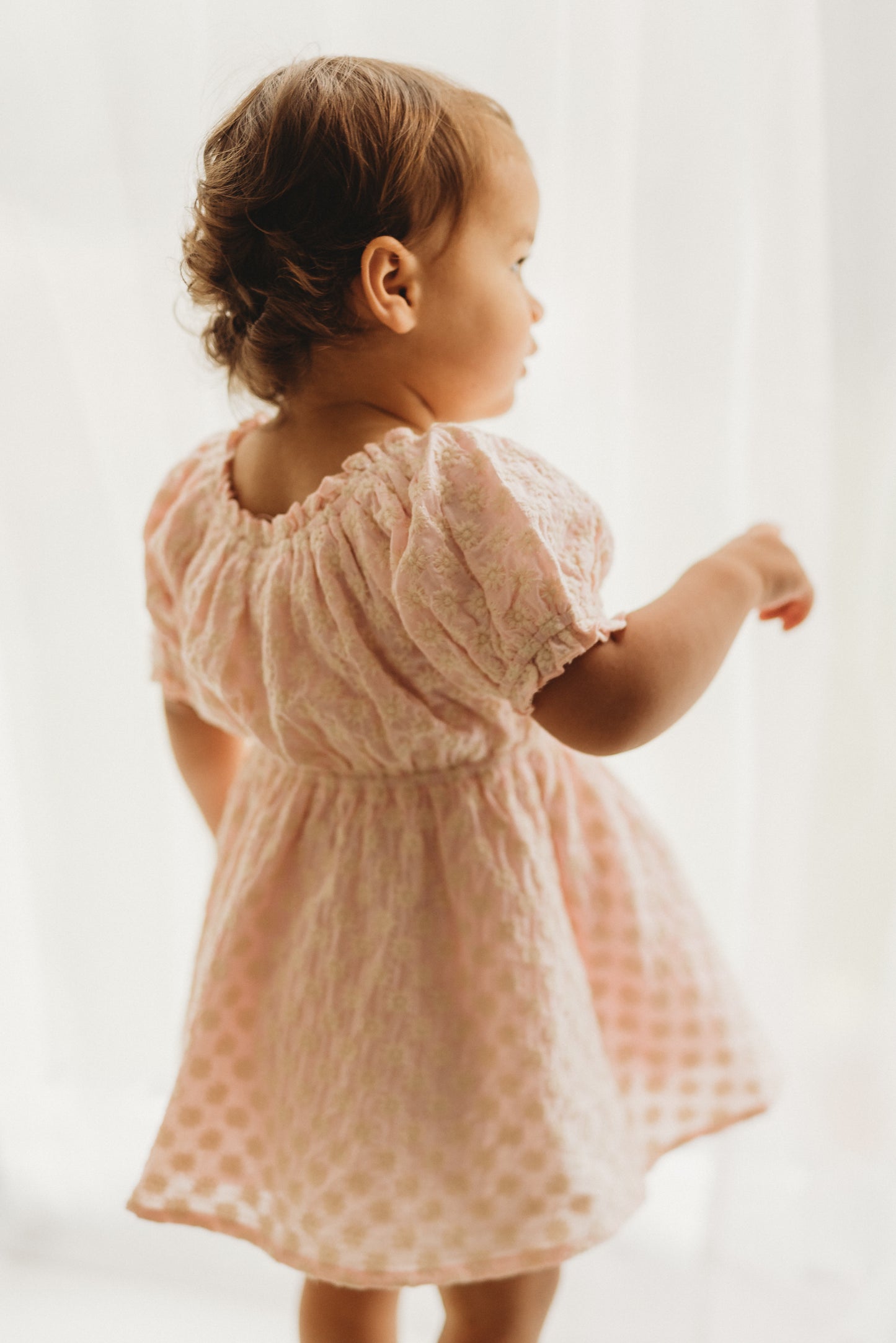 Puff Sleeve Dress | Sweet Pink Daisy Embroidery