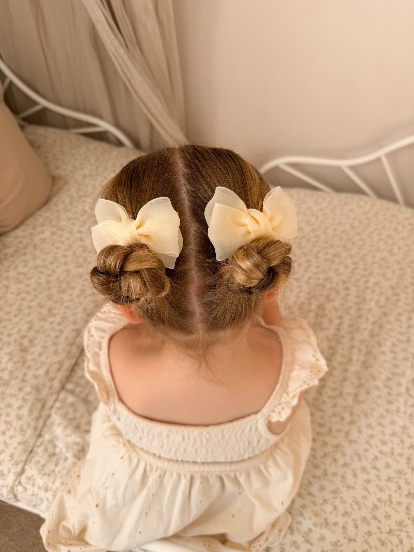 Marshmallow Chiffon Pigtail Bows | Butter Yellow