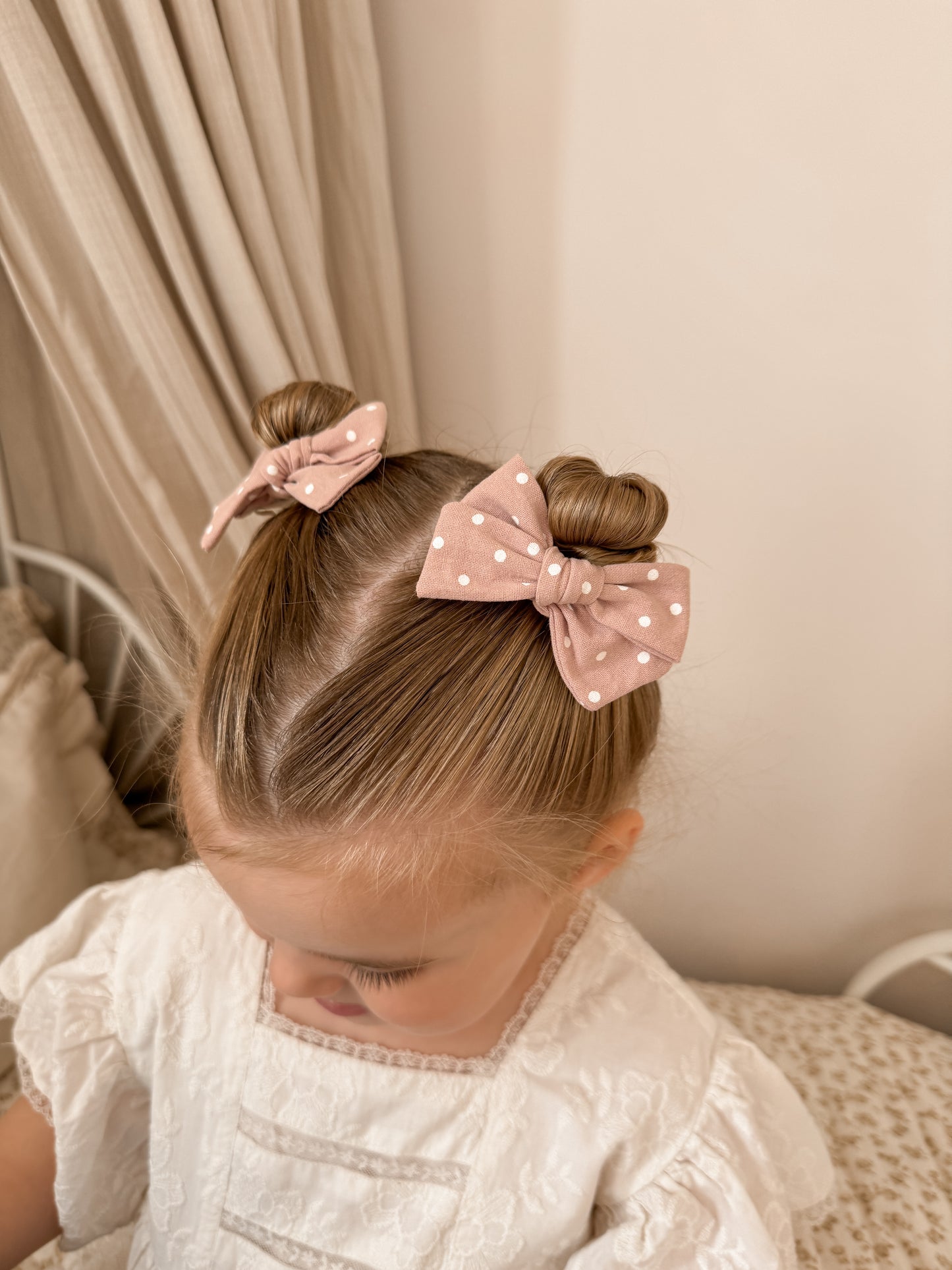 Classic Pigtail Bows | Rosey Mauve Dots