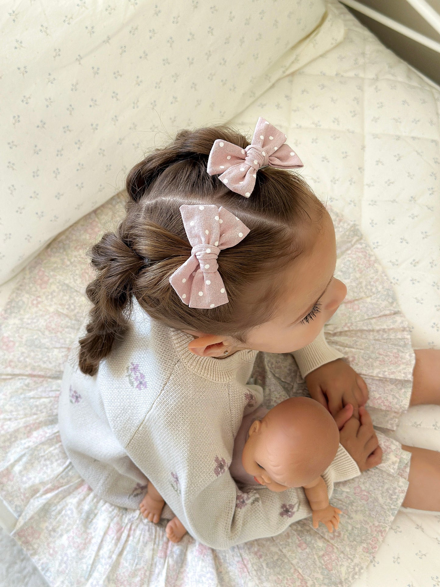 Classic Pigtail Bows | Rosey Mauve Dots