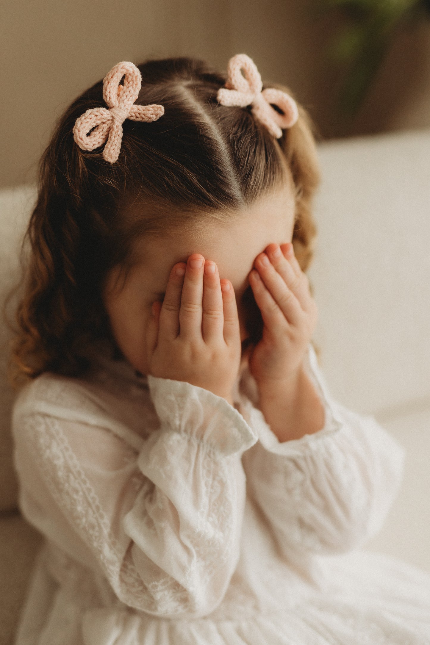 Dainty Knit Pigtail Bows | Ballet Pink