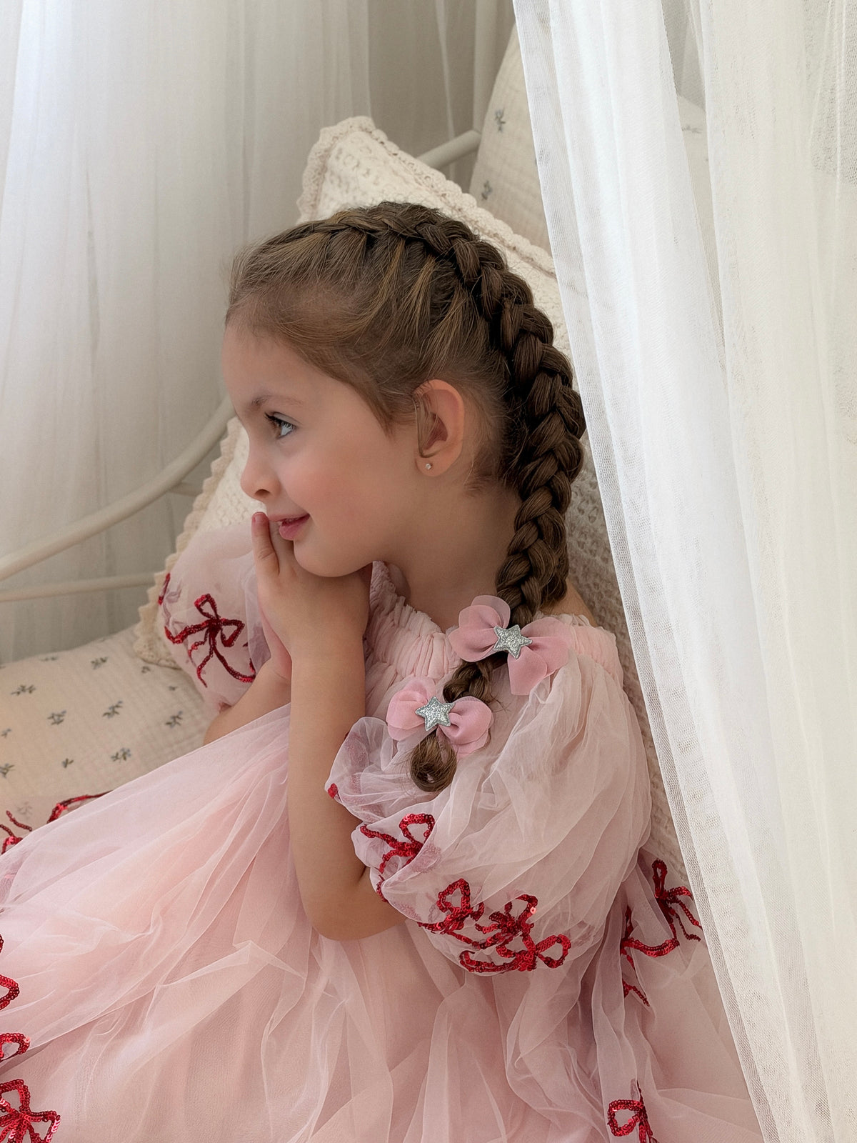 Stardust Pigtail Bows | Petal Pink